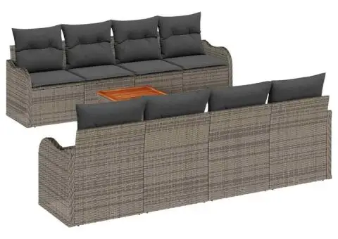 Set Canapea Grădină cu Perne Gri Poliratan Acacia - 2/5