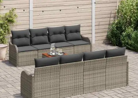 Set Canapea Grădină cu Perne Gri Poliratan Acacia - 3/5