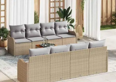 Set de canapea de grădină 9 piese cu pernuțe bej din poliratan acacia - 1/5