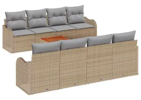 Set de canapea de grădină 9 piese cu pernuțe bej din poliratan acacia - 2/5