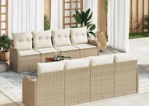 Set canapea grădină 9 Piese cu Pernuțe Bej Poliratan Acacia - 1/5