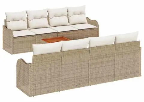 Set canapea grădină 9 Piese cu Pernuțe Bej Poliratan Acacia - 2/5