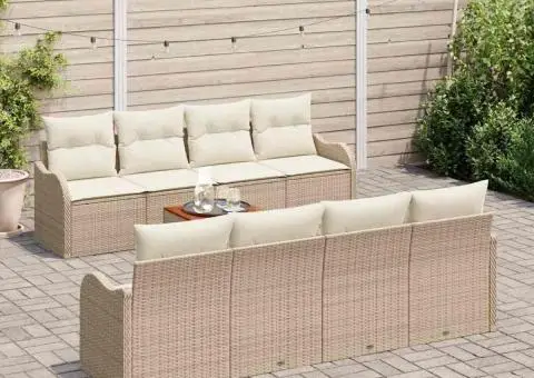 Set canapea grădină 9 Piese cu Pernuțe Bej Poliratan Acacia - 3/5