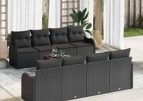 Set de 9 Piese pentru Grădină cu Perne Negru Poliratan Acacia - 1/5