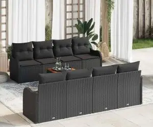 Set de 9 Piese pentru Grădină cu Perne Negru Poliratan Acacia