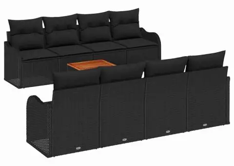 Set de 9 Piese pentru Grădină cu Perne Negru Poliratan Acacia - 2/5