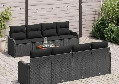 Set de 9 Piese pentru Grădină cu Perne Negru Poliratan Acacia - 3/5