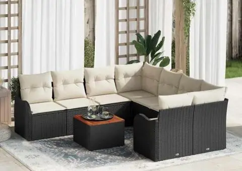 Set de 9 Piese de Sofa de Grădină cu Perne Negru Poliratan Acacia - 1/5