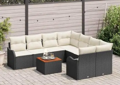 Set de 9 Piese de Sofa de Grădină cu Perne Negru Poliratan Acacia - 3/5