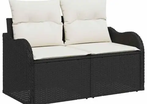Set de 9 Piese de Sofa de Grădină cu Perne Negru Poliratan Acacia - 4/5