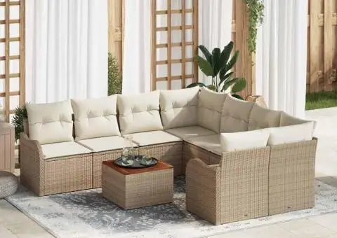 Set de Canapele pentru Grădină cu 9 Piese și Perne Bej din Ratan Poly Acacia - 1/5