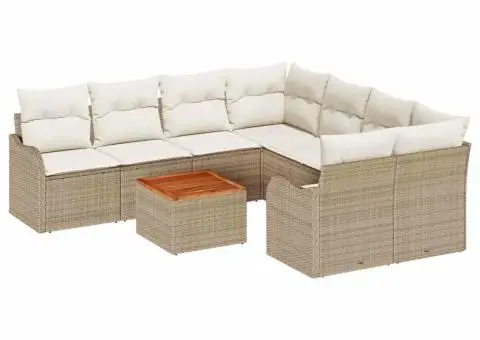 Set de Canapele pentru Grădină cu 9 Piese și Perne Bej din Ratan Poly Acacia - 2/5