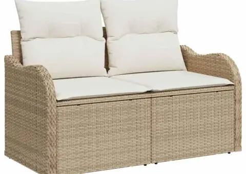 Set de Canapele pentru Grădină cu 9 Piese și Perne Bej din Ratan Poly Acacia - 4/5