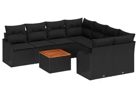 Set de soare viaXL 9 piese și perne Ratan Negru Acacia - 2/5