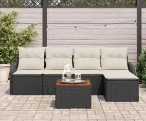 Set de canapea de grădină vidaXL 6 piese cu perne Negru Poliratan Acacia