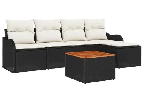 Set de canapea de grădină 6 piese cu perne Negru Poliratan Acacia - 2/5