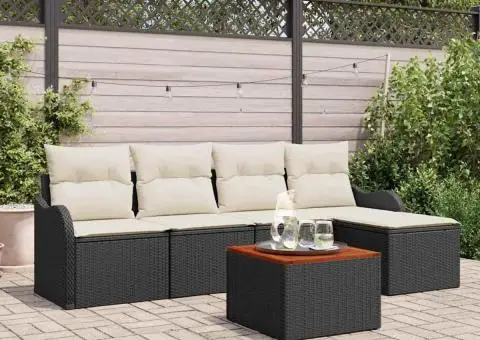 Set de canapea de grădină 6 piese cu perne Negru Poliratan Acacia - 3/5