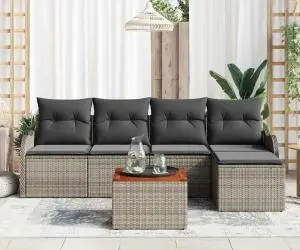 Set de Sofa de Grădină vidaXL cu Pernițe Gri Ratan Polimeric Acacia