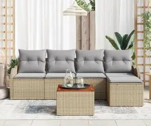 Set de Canapea 6 Piese pentru Grădină cu Perne Bej Poliratan Acacia