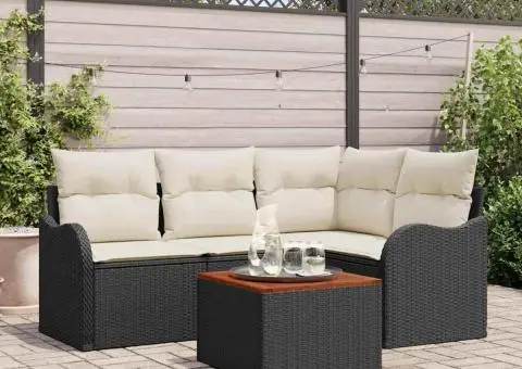 Set canapele grădină cu 5 piese și perne Ratan negru Acacia - 1/5