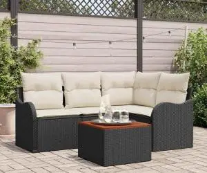Set canapele grădină cu 5 piese și perne Ratan negru Acacia