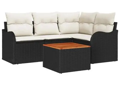 Set canapele grădină cu 5 piese și perne Ratan negru Acacia - 2/5