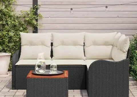 Set canapele grădină cu 5 piese și perne Ratan negru Acacia - 3/5