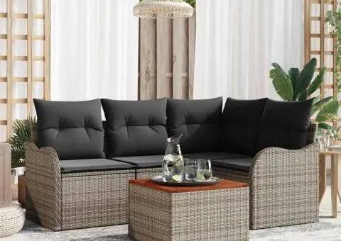 Set Canapea Grădină cu 5 Piese și Perne Gri Ratan Polimeric Acacia - 1/5