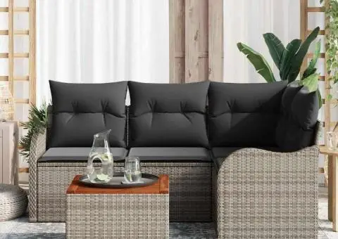 Set Canapea Grădină cu 5 Piese și Perne Gri Ratan Polimeric Acacia - 3/5