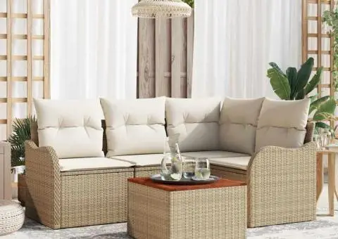 Set Canapea Grădină 5 Piese cu Pernuțe Bej din Ratan Poli Acacia - 1/5