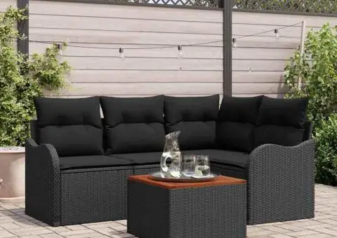 Set canapea de grădină cu 5 piese și perne Ratan poli negru Acacia - 1/5