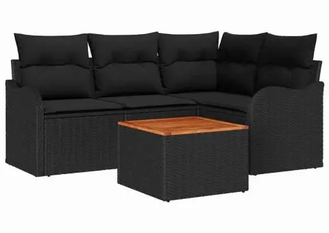 Set canapea de grădină cu 5 piese și perne Ratan poli negru Acacia - 2/5