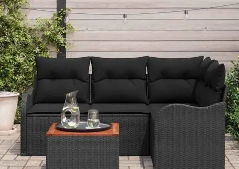 Set canapea de grădină cu 5 piese și perne Ratan poli negru Acacia - 3/5