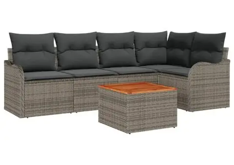 Set canapea grădină 6 piese cu pernă gri din ratan poli - 2/5