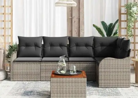 Set canapea grădină 6 piese cu pernă gri din ratan poli - 3/5