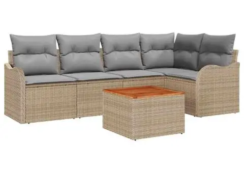 Set Canapea de Grădină 6 Piese cu Pernuțe Bej Ratan Poli Acacia - 2/5