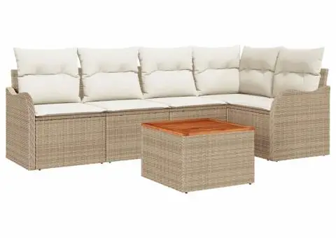 Set Sofă de Grădină 6 Piese cu Perne Bej Ratan Polimer Acacia - 2/5