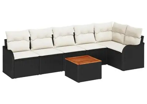 Set Canapea Grădină cu 7 Piese și Perne Negru Polirat Acacia - 2/5