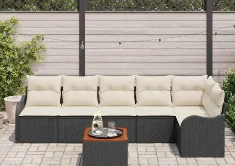 Set Canapea Grădină cu 7 Piese și Perne Negru Polirat Acacia - 3/5