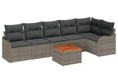 Set de Canapea pentru Grădină cu 7 Piese și Perne Gri Ratan Poli Acacia - 2/5