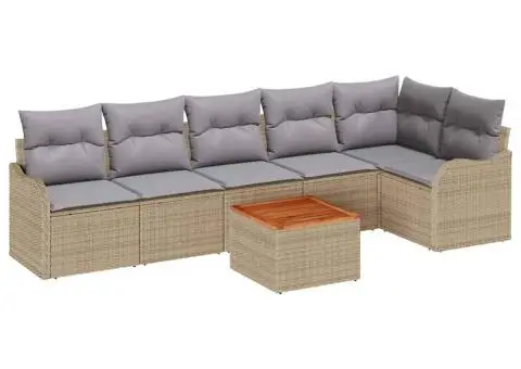 Set de 7 Piese pentru Grădină cu Pernuțe Bej din Ratan Poly Acacia - 2/5