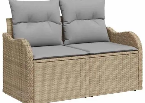 Set de 7 Piese pentru Grădină cu Pernuțe Bej din Ratan Poly Acacia - 4/5