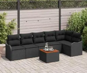 vidaXL Set Canapea pentru Grădină cu 7 Piese și Perne Negru Poliratan Acacia