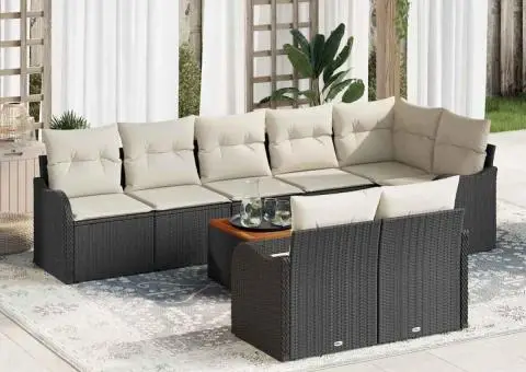 Set Canapea Grădină 9 Piese cu Pernuțe Negru Ratan Polimer Acacia - 1/5