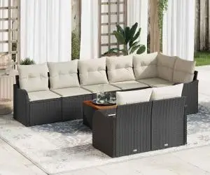 Set Canapea Grădină vidaXL 9 Piese cu Pernuțe Negru Ratan Polimer Acacia