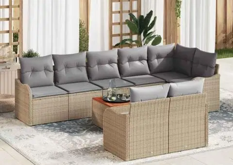 Set de canapele pentru grădină cu perne bej și ratan poli - 1/5