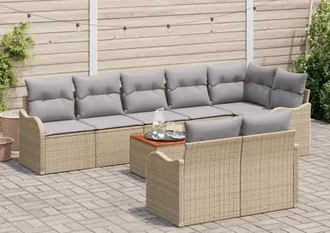 Set de canapele pentru grădină cu perne bej și ratan poli - 3/5