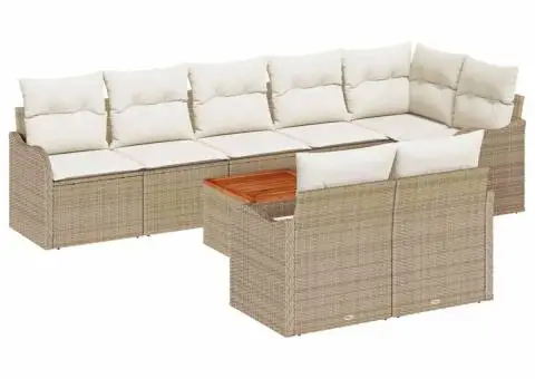 Set Canapea Grădină 9 Piese cu Perne Bej, Poliratan, Acacia - 2/5