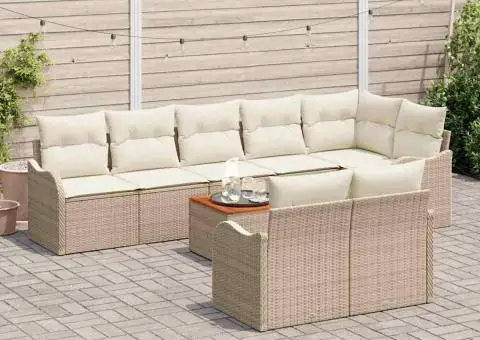 Set Canapea Grădină 9 Piese cu Perne Bej, Poliratan, Acacia - 3/5