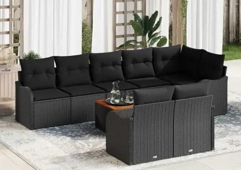 Set de Sofa pentru Grădină cu Perne Negre din Poliratan și Acacia - 1/5
